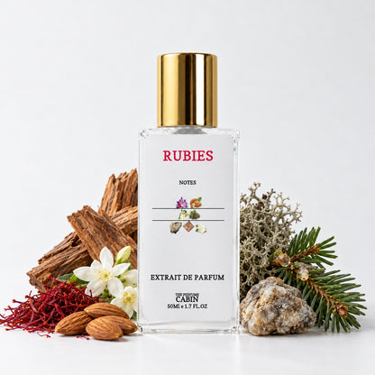 the perfume bottle is surrounded by his scents notes 